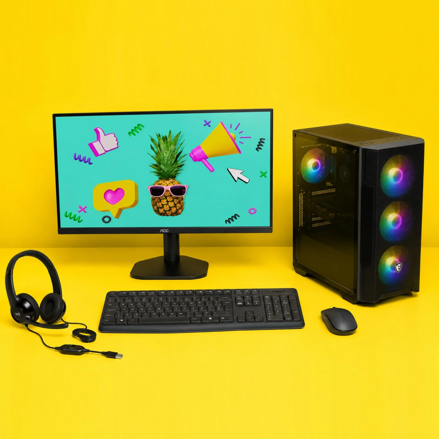 PC GAMER - RYZEN 7 5700G - 16GB RAM - 512GB SSD + MONITOR AOC 22" + TECLADO Y MOUSE MK235 + AURICULARES H390