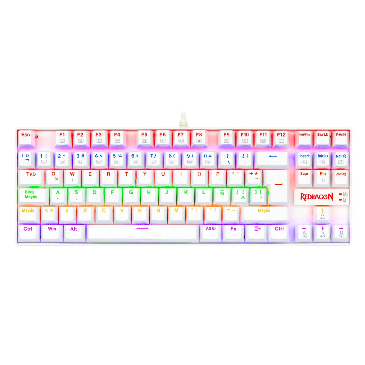 TECLADO REDRAGON KUMARA K552 WHITE RAINBOW SWITCH RED