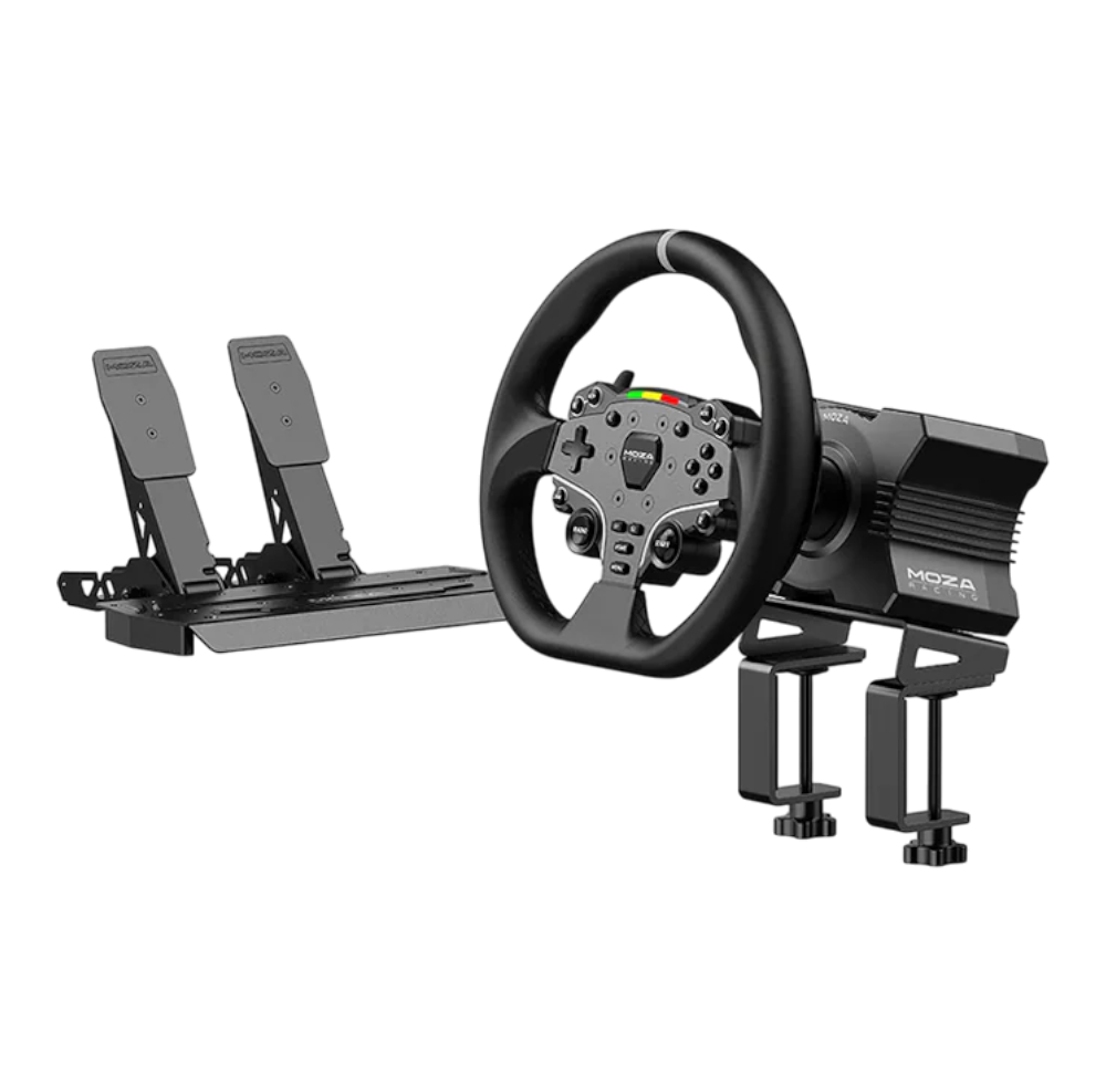 MOZA R5 BUNDLE VOLANTE + BASE DIRECT DRIVE + PEDALES + CLAMP